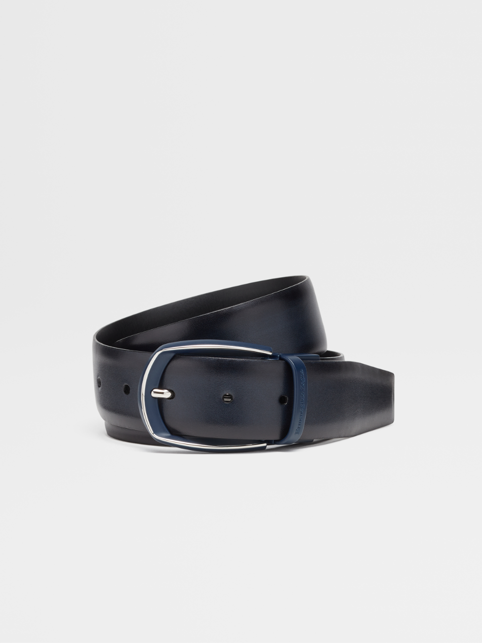 Dark Blue Smooth and Grained Leather Reversible Belt